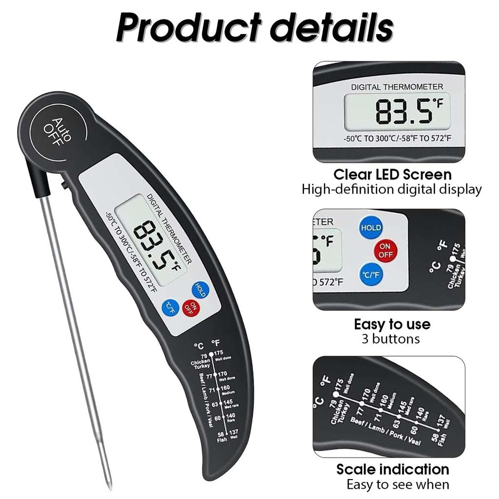 Kitchen Food Thermometer Foldable Probe BBQ Grill Oven Temperature Measurement Tool Suitable for Meat Water Milk Cooking 2