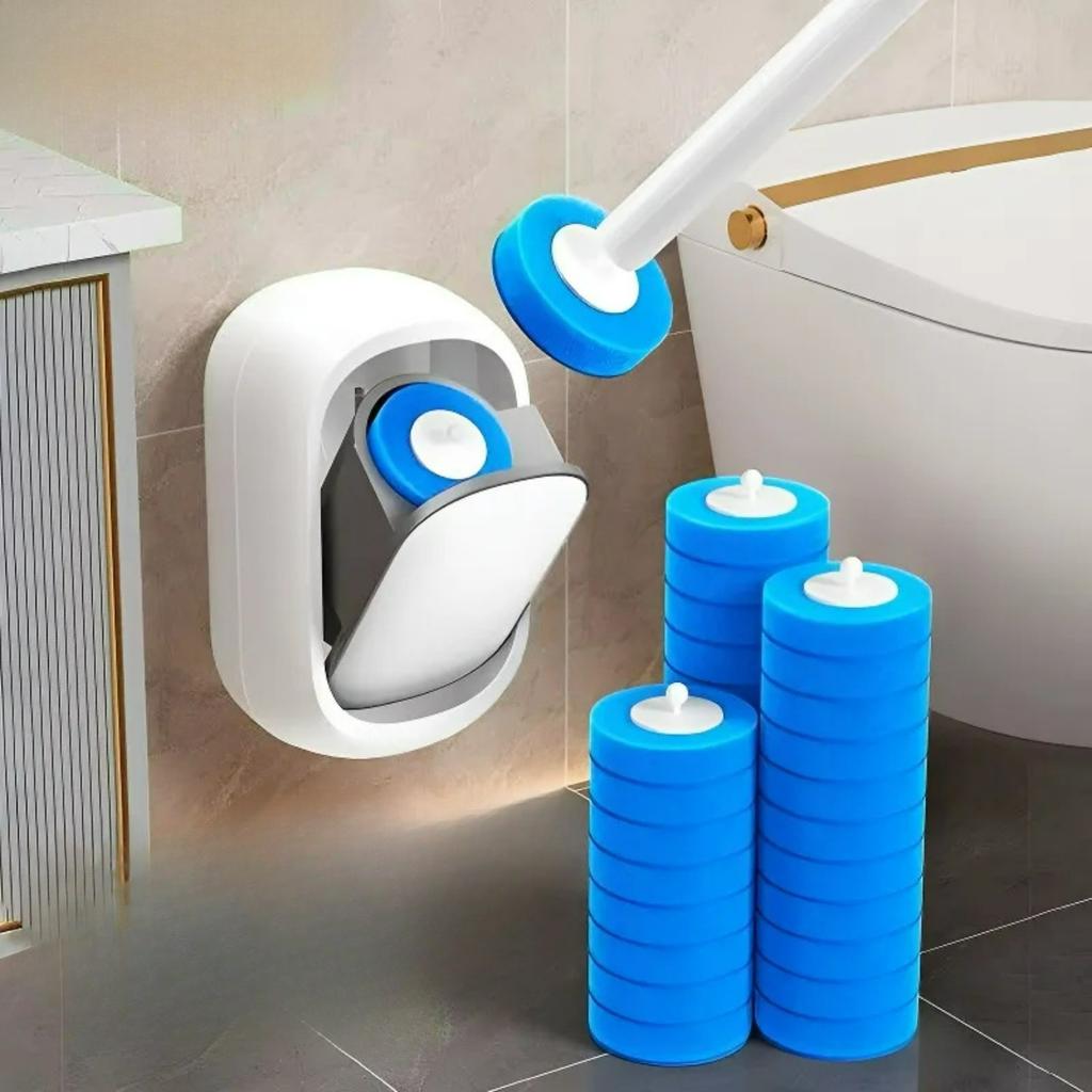 Toilet Brush with 16 Refill 43cm Long Handle Toilet Brush with Wall Mounted Holder 360° Deep Cleaning Toilets Scrubber Kit for Bathtub Sink Tile Wash