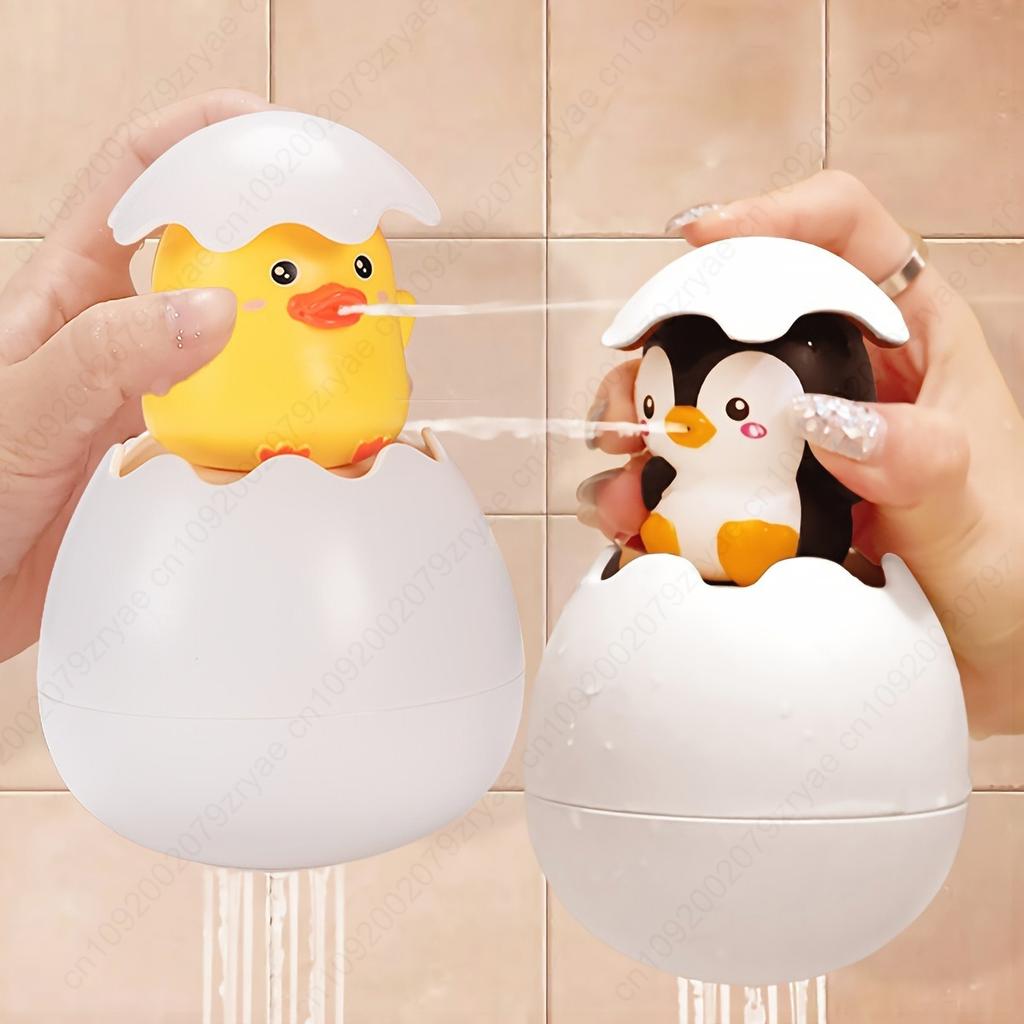 Shower Toys - Cute Duckling & Penguin Egg Toys with Water Spray for Bath Time Fun,Playful Design|Soft Plastic Toy, Shower Gifts