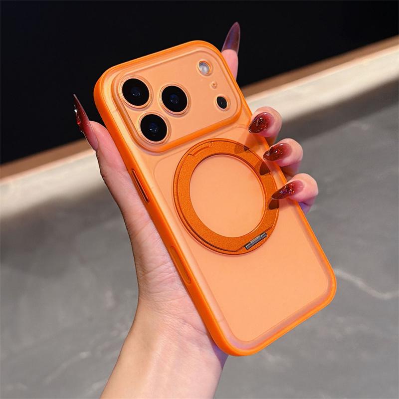 Adjust Rotation Metal Bracket PU Leather Bumper Matte Case for iPhone 17 16 Pro Max Cases 360 Spin Magnetic Stand