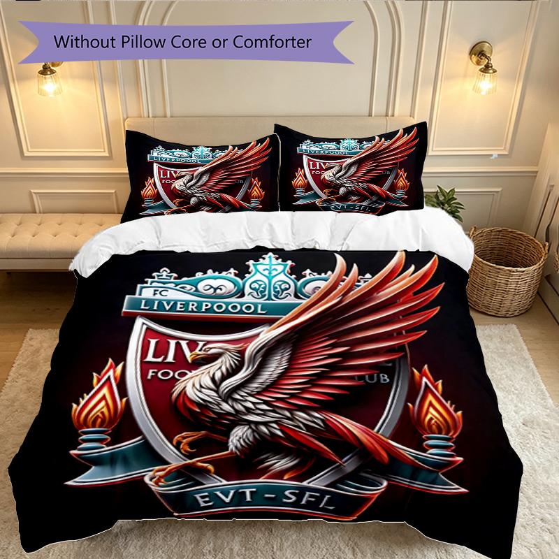 3pcs Liverpool FC Duvet Cover Set, Home Printed Bedding Set, Breathable and Cozy Bedclothes Suitable For Festival Decor