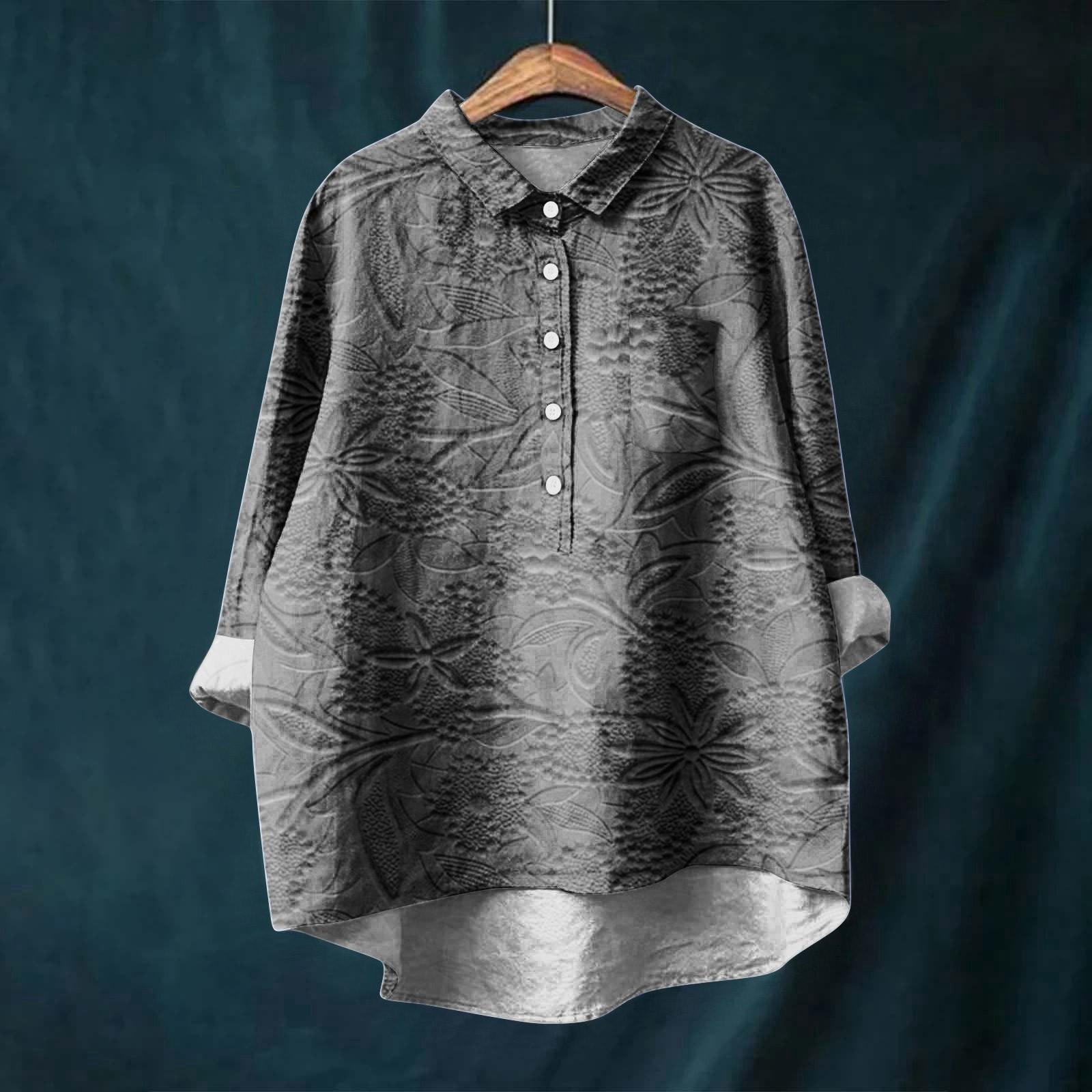 

Женская рубашка с длинным рукавом, на пуговицах, винтажный цветочный принт, повседневный подол, неровный, рубашечный воротник, топ XL чёрный