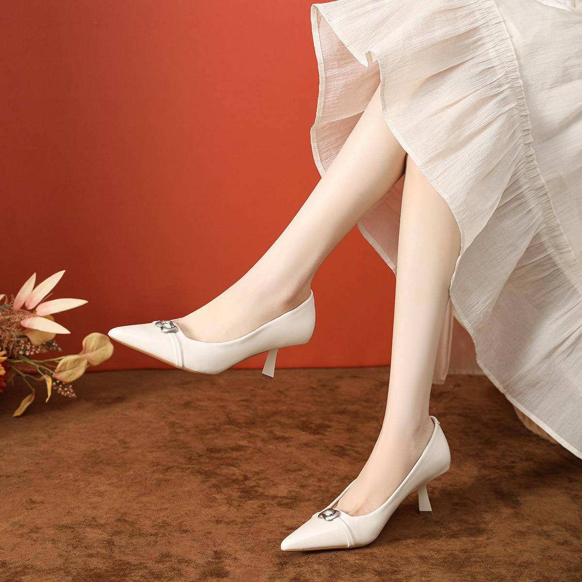 

Spring new shallow mouth pointed head women s fashion single shoes women, Guangzhou women s belt buckle stiletto high heels white 34