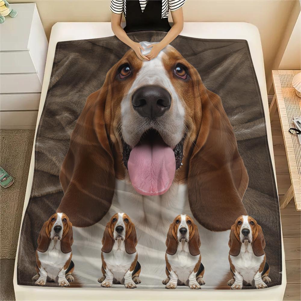 1 pièce Couverture en flanelle avec imprimé Basset Hound, Haute qualité Confortable pour toutes les saisons, Décoration intérieure, Chaleur et Confort, Parfait pour les cadeaux