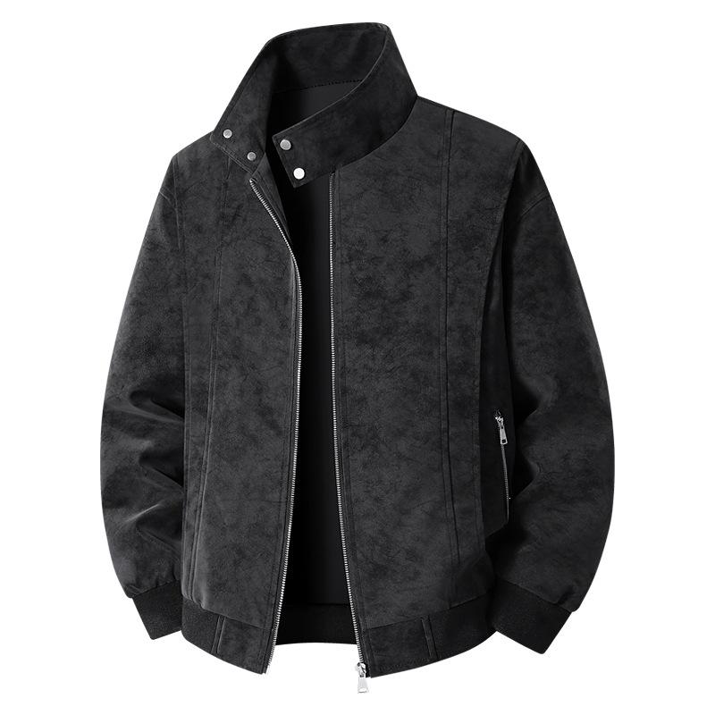 Light Luxury Men's Leather Jacket Suede Stand-up Collar Large Size Business Loose Douyin Explosive Leather Jacket Men