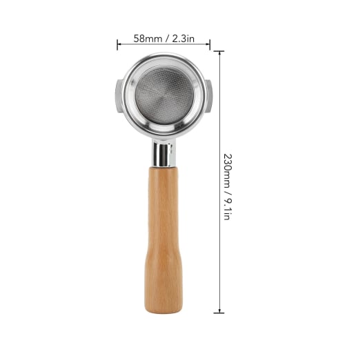 Bottomless Coffee Filter, Single-Layer 58mm Coffee Portafilter, Corrosion-Resistant, Widely Compatible for Home Use (C1 Type, Beech Wood)