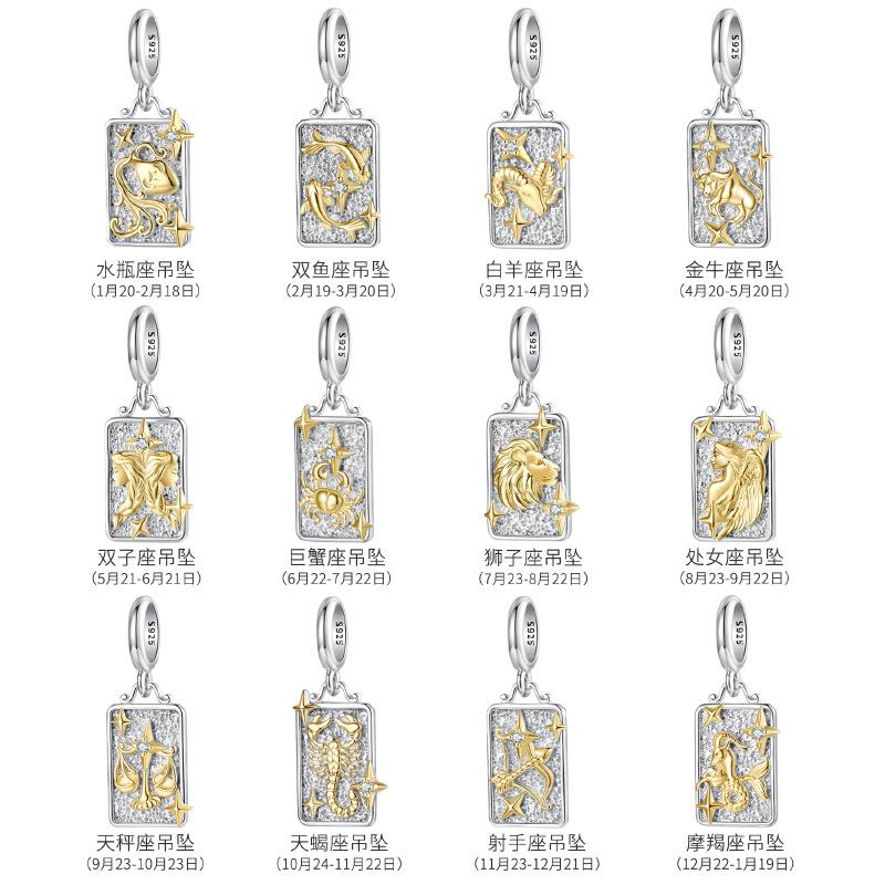 S925 Sterling Silver Twelve Constellations Pendant Jewelry Accessories Personalized Versatile Diy Beads