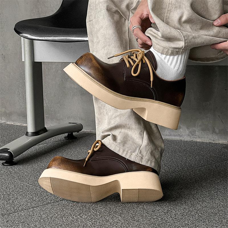 Fashion Men Leather Casual Shoes Thick Bottom Height Increase Shoes Luxury Brand Business Formal Shoes for Unisex Lace-up Dress Shoes