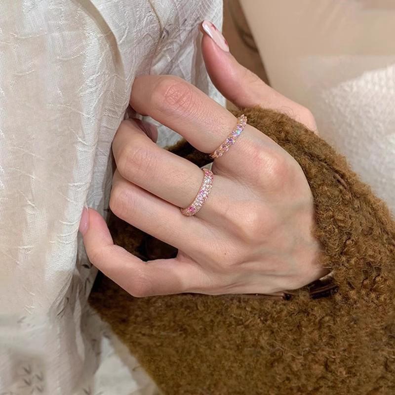 Koreanische rosa Zirkon Ringe für Frauen glänzend quadratischen Fingerring exquisite ästhetische Ring Mode Party Schmuck Hochzeitsgeschenke Schmuck gedrehte Ringe