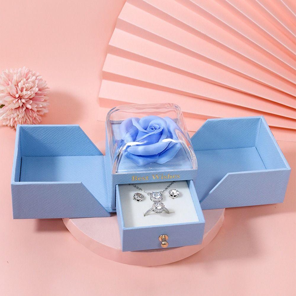 Caja de Regalo de Rosas de Doble Puerta Caja Portátil para Joyas Estuche Exhibidor para Almacenamiento de Joyas Regalos para el Día de San Valentín