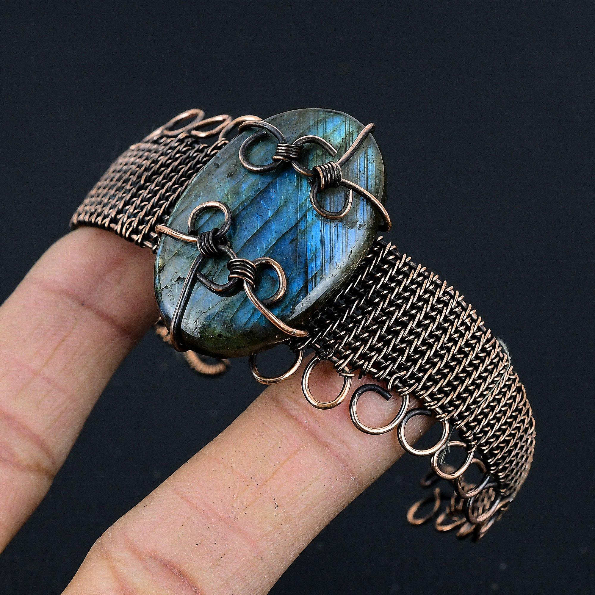 

Браслет из лабрадорита, Ювелирные изделия, обернутые медной проволокой 999 пробы, Браслет с драгоценным камнем, Подарок для нее, Изящные украшения ручной работы