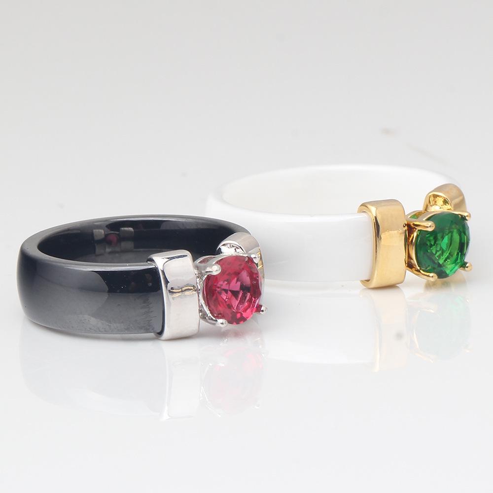 6MM Ceramic Black and White Couple Rings with Zirconium Inlay