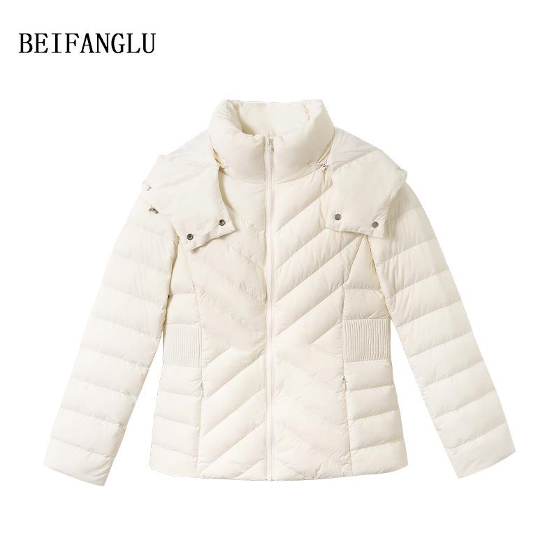 Northern Deer Women's Hooded Slimming Down Jacket - Three Stars White Goose Down for Autumn/Winter