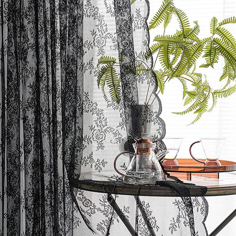 Lace Curtain Swaying Beige Sheer Curtains for Kitchen Living Room Bedroom Window Treatment Short Vintage Floral Embroidery 1 PC