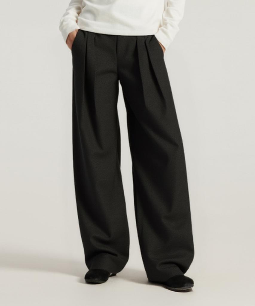 Beoteunseoul [Women'S] Double Pintuck Relaxed Stretch Wide Slacks Pants (3 Colors)