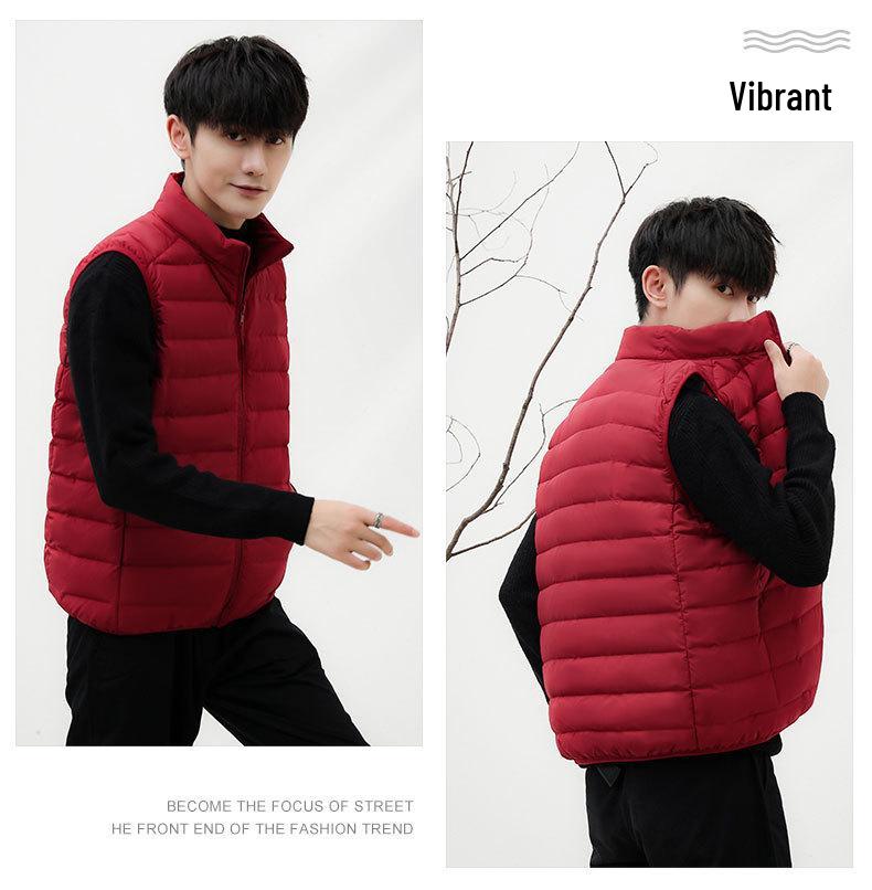2024 Men's Lightweight Down Vest - Casual Sleeveless, Short Stand Collar, Plus Size Autumn/Winter Outerwear