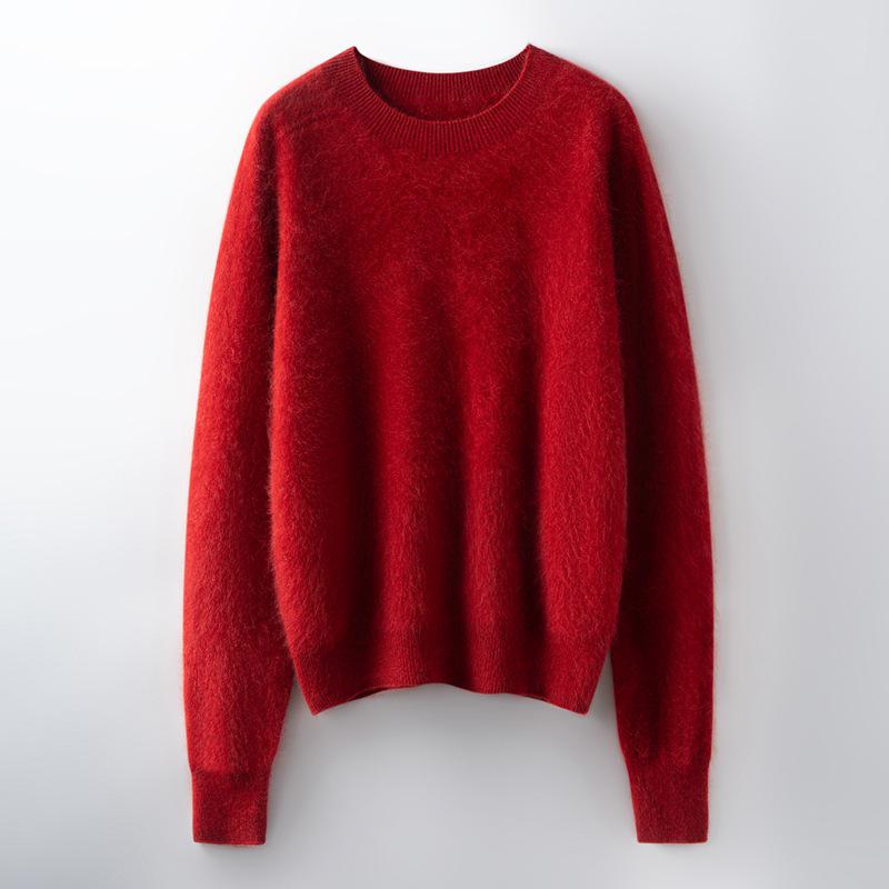 2025 Autumn/Winter Women's Seamless Knit Wool Sweater - Round Neck, Loose Fit, Plus Size, Long Sleeve Top