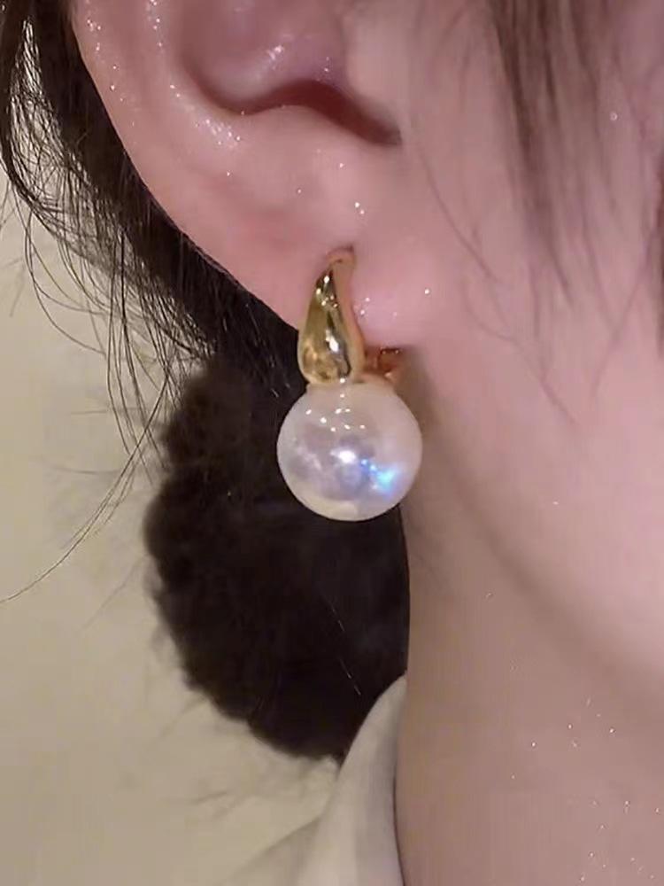 Gold Color Pearl Studs Hoop Earrings for Women Gold Color Eardrop Minimalist Hoops Wedding Fashion Jewelry Dropshipping