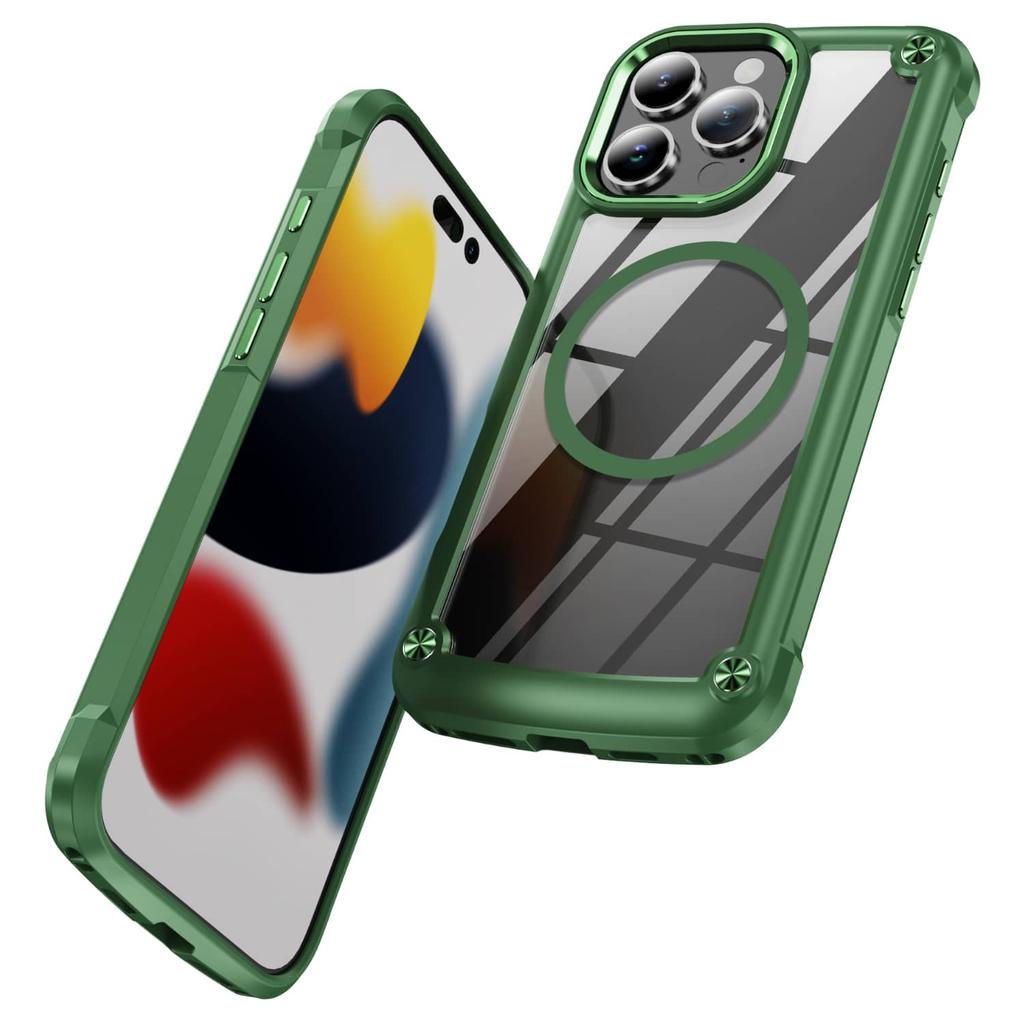 Compatible with Magnetic for iPhone 17/16/15/14/13/12/11 Pro Max Case, Plating Camera Protection, Scratch-Resistant Crystal Back