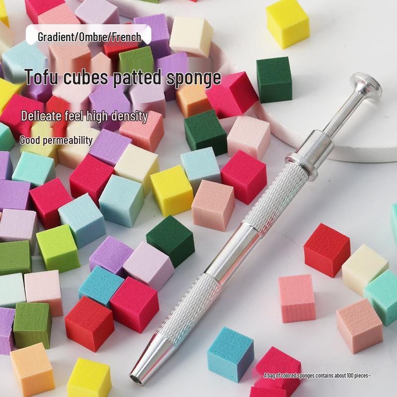 

Mini Tofu Block Nail Art & Blusher Tool Set: Glue, Pen, Sponge, Cotton Squares