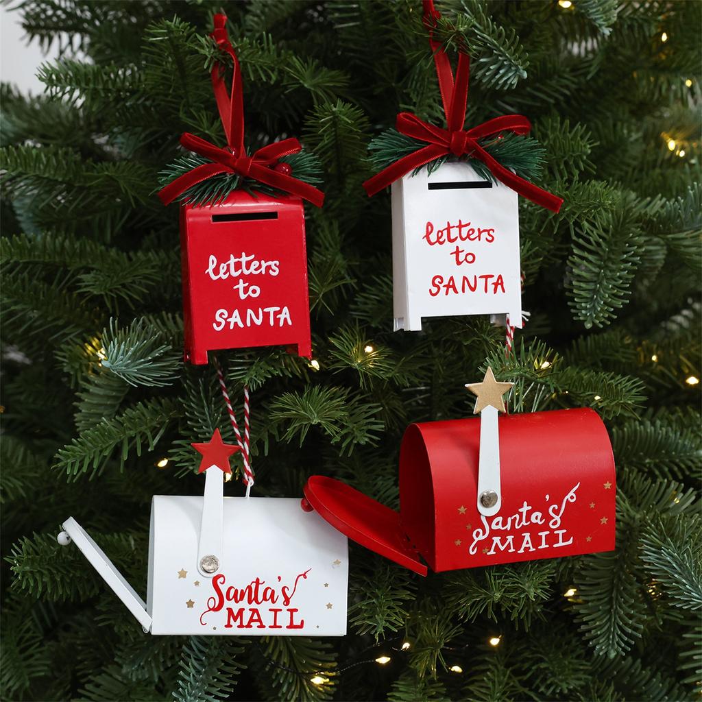 Wrought Mailbox Christmas Tree Hanging Decorations, Set of 4, Holiday Ornaments