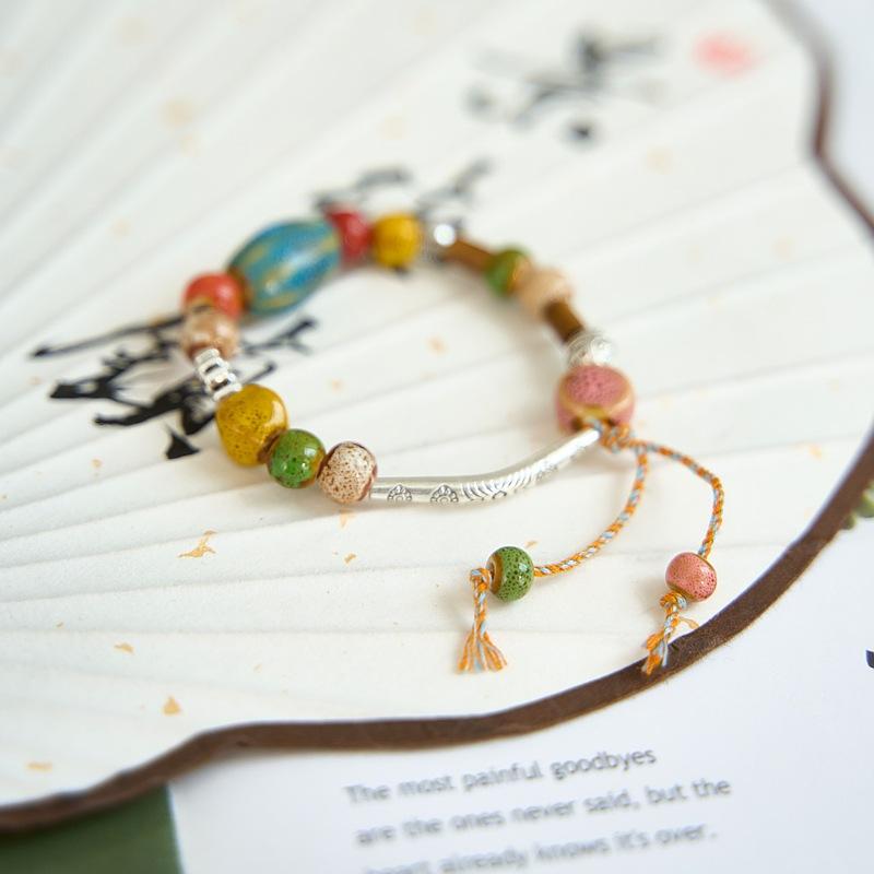 Literary Bracelet Maillard Color Jingdezhen Ceramic Bracelet Female Gift Student National Style Creative National Style Accessories