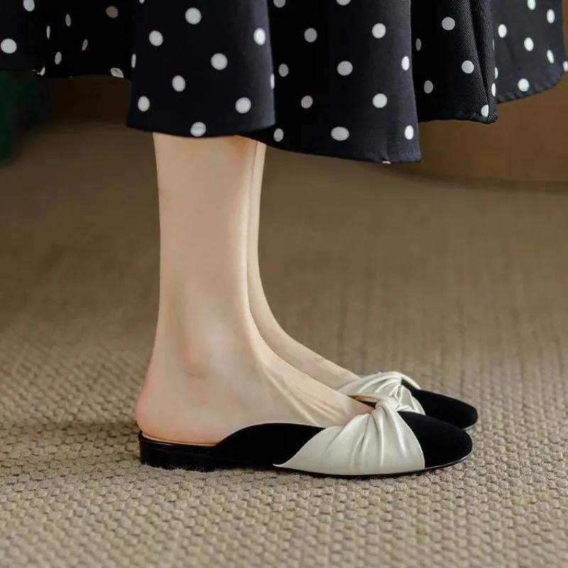 Outside Sandals With Bow Shoes for Women Mules Slides Original Summer Footwear Woman Slippers Unique New Style Top Designs