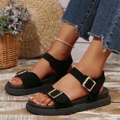 Kadın Ayakkabıları Marka Tokalı Bant Kadın Sandaletleri Moda Açık Burun Günlük Sandaletler Kadın Yaz Büyük Beden Düz Sandaletler