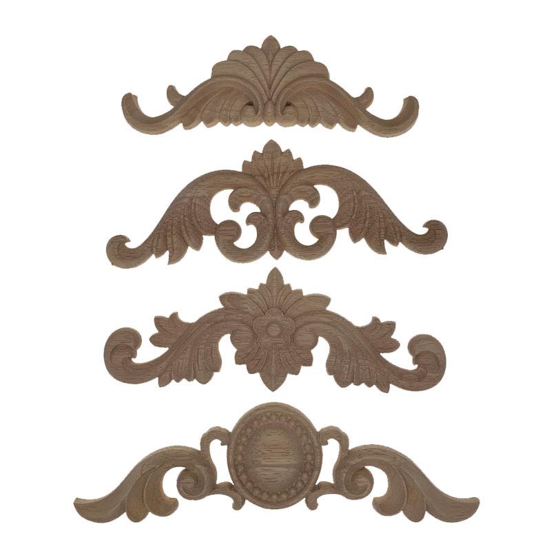 European Style Solid Wood Carved Corner Flower Decoration - Finely Crafted Door and Furniture Accessory