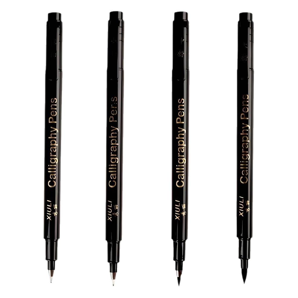 Versatile Calligraphy Pen Set: Refillable Soft Tips for Practice & Art - Includes Large, Medium, Small & Extra-Fine for Sutras, Painting & Outlining.