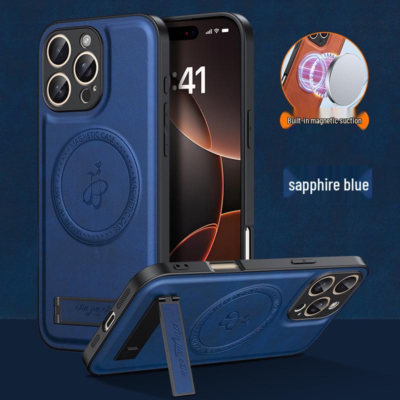 Apple 17 Pro Max Mágneses Bőr Autós Telefontartó Tok, Leejtésbiztos Tartó iPhone 16-hoz, Luxus Új Modell 15