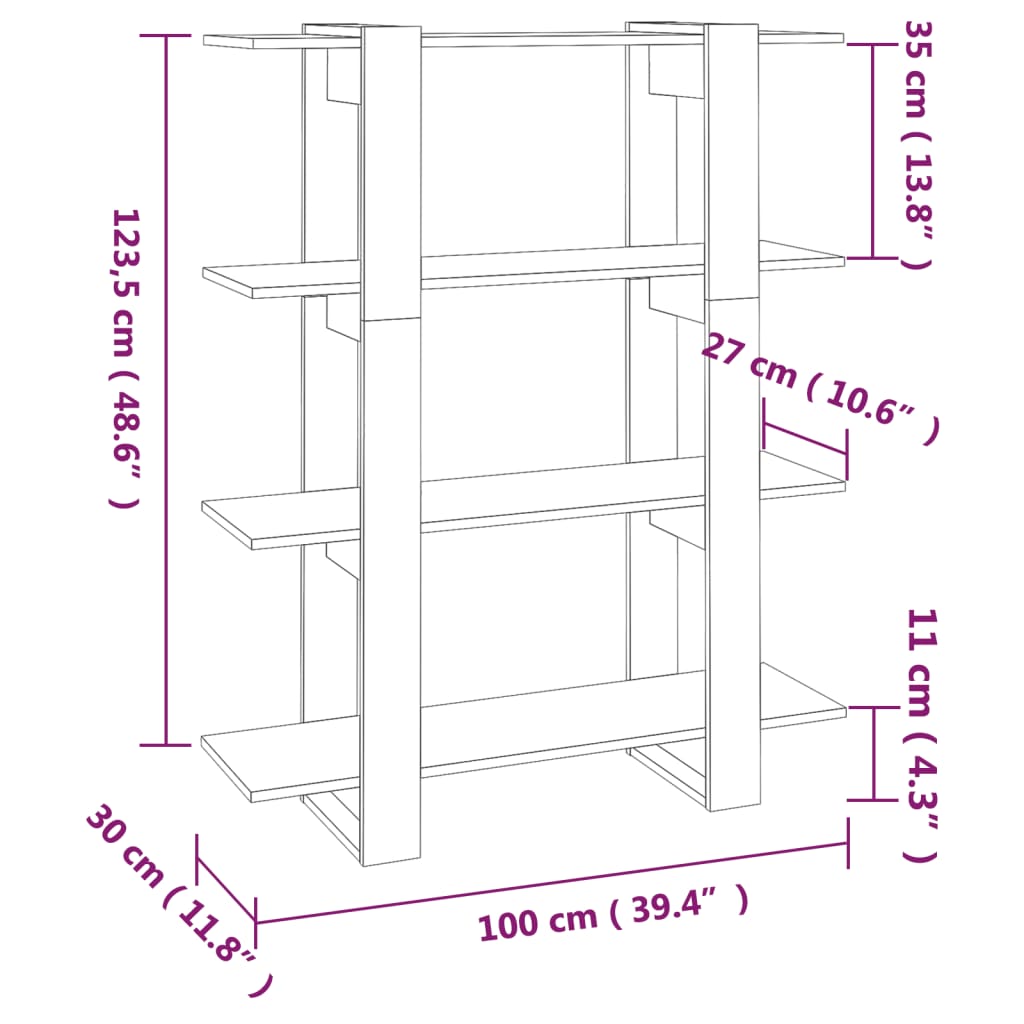 Bookshelf Room Divider Black 100x30x123.5 cm