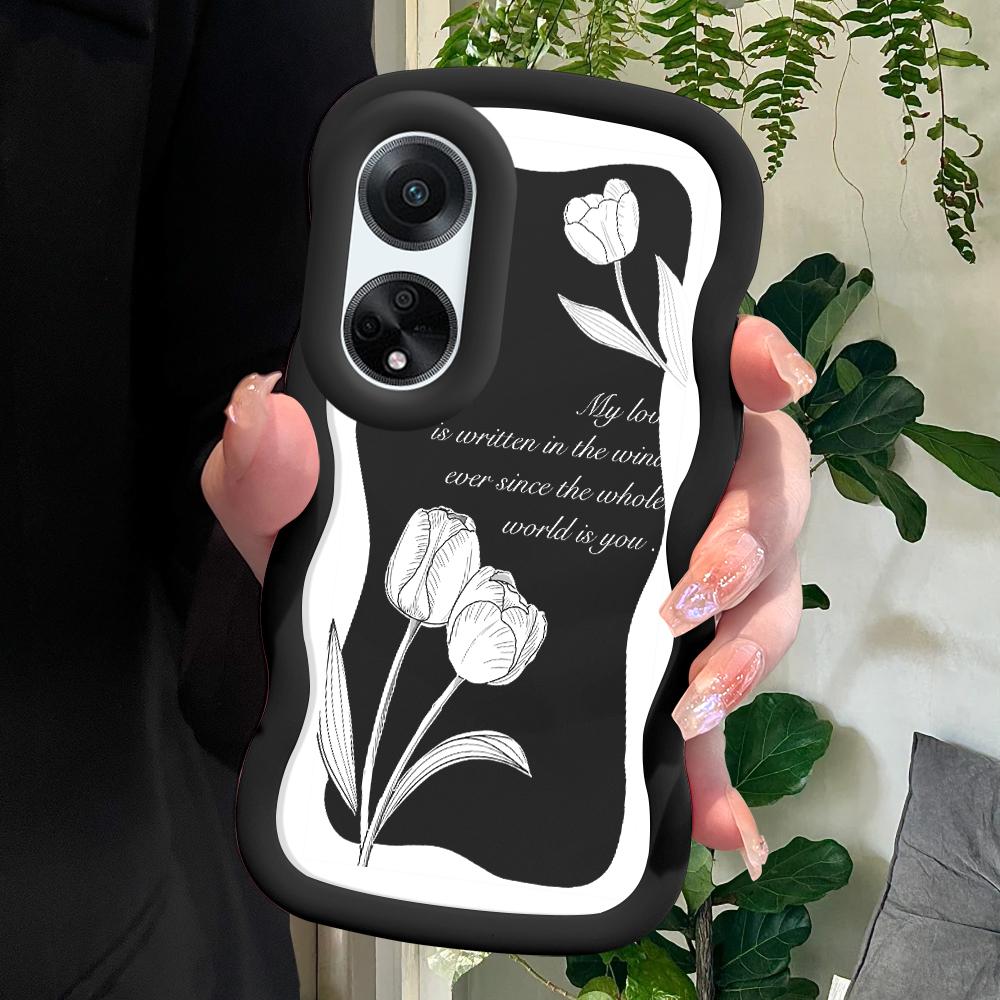 

Окрашенный узор Big Wave Edge Мягкий силиконовый материал Macaron чехол для телефона противоударный защитный резиновый чехол для OPPO Reno Realme Realme P1 5G чёрный