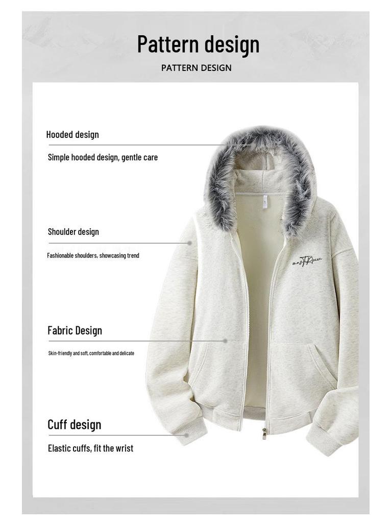 Retro bluza z kapturem o luźnym kroju z futrzanym kołnierzem - Polarowa odzież wierzchnia unisex na jesień i zimę