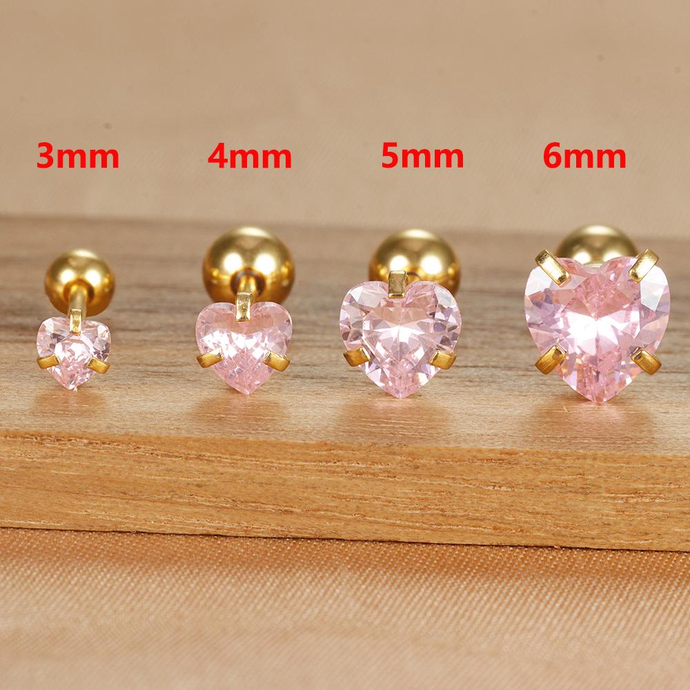 1 Adet Sade Pembe Zirkon Kalp Küçük Küpe Moda Minik Paslanmaz Çelik Charm Helix Kıkırdak Piercing Takı