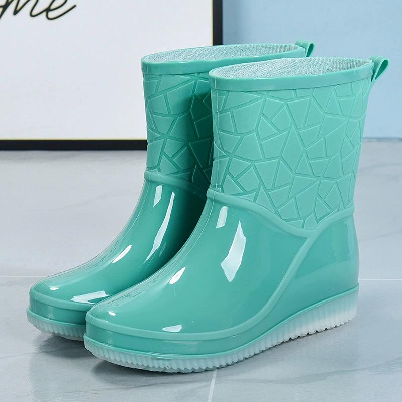 Gelee Anti-Rutsch Dicke Regenstiefel für Damen Im Sommer, Tragen von Verschleißfesten Regenstiefeln mit Kurzen Ärmeln und Modischen Wasserdichten Überschuhen