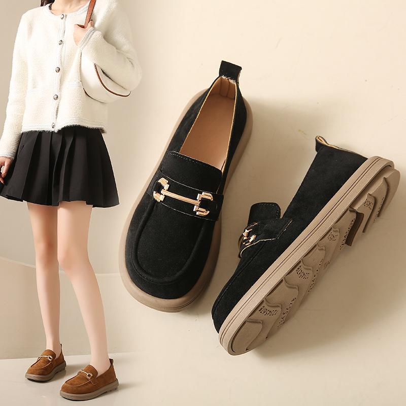Spring And Summer New Large Size Women'S Platform Solid Color Comfortable Small Single Shoes Temu College Style Loafers