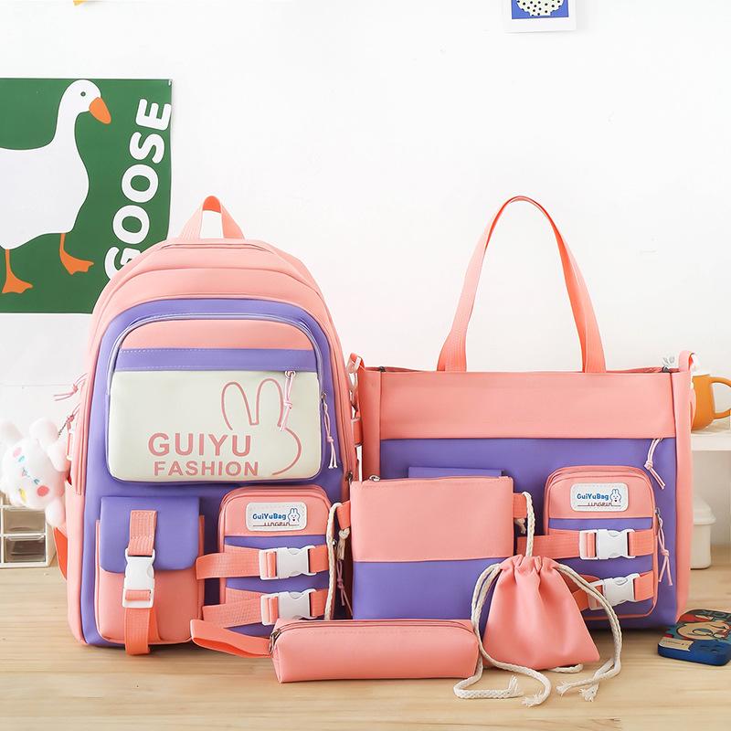 New Backpack Cartoon Cute Primary School Schoolbag Five-piece Set Junior High School Student Backpack
