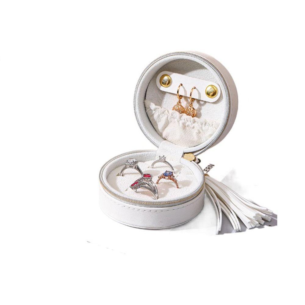 Solid Colored Jewelry Storage Box Round Necklace Ring Case Simple Earring Organizer  Girls