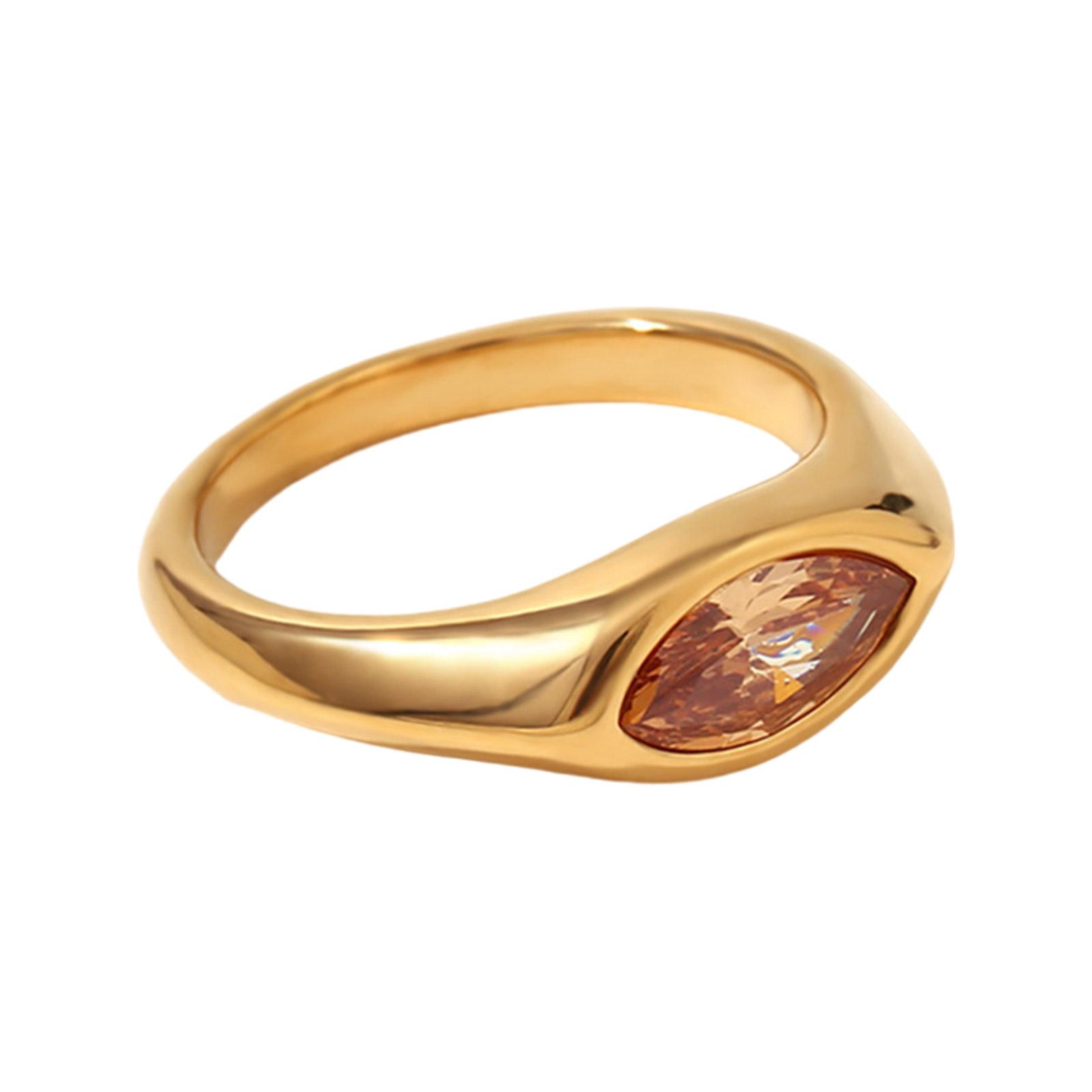 

Кольцо-печатка с цирконом Лошадиный глаз , красочное кольцо с покрытием из 18-каратного золота, ювелирное изделие из нержавеющей стали для пальца, аксессуары для повседневной носки A