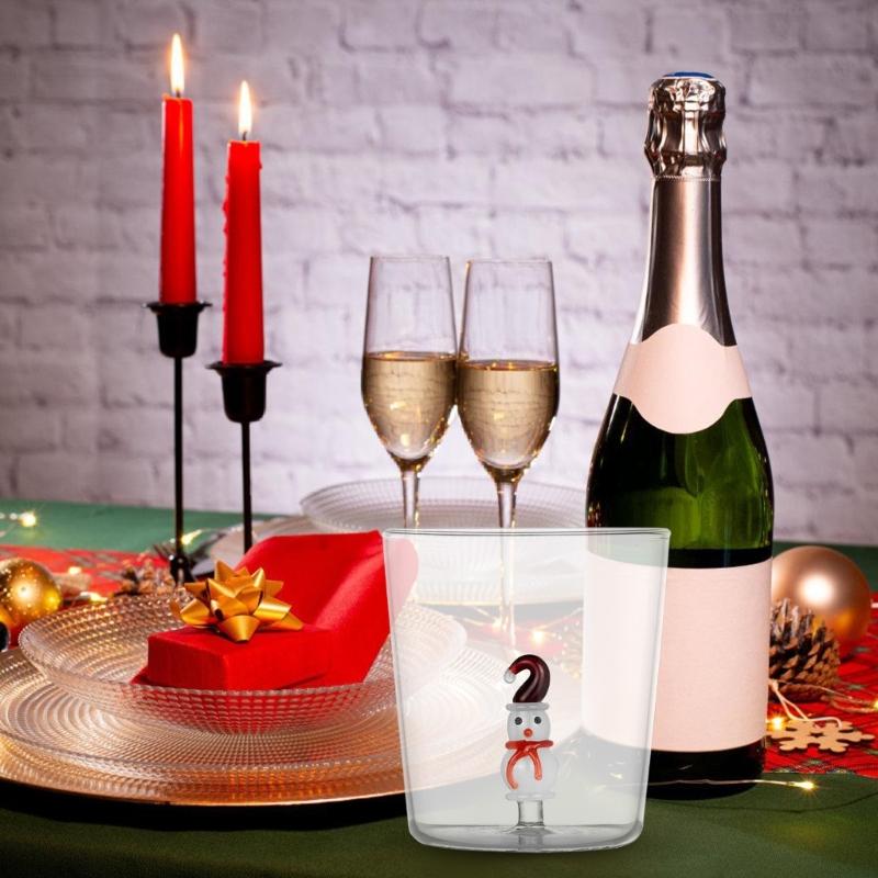 Decorative Christmas Glass Cup Christmas Party 3D Glass Mug Practical Festival Pattern Embellished Glass Mugs