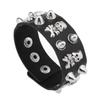 Breites PU-Leder Totenkopf Kegel Nieten Armband, Gothic Punk Verstellbares Druckknopf Handgelenkband Unisex Rock Handgelenkband