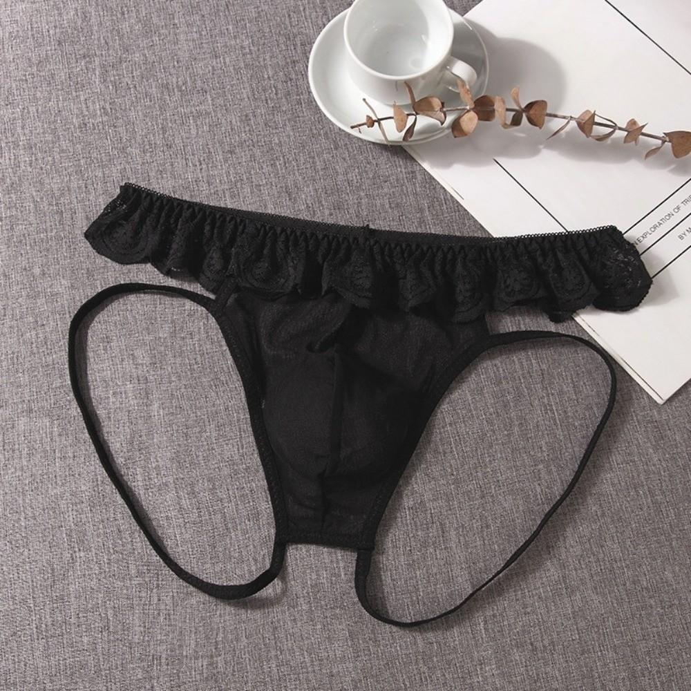 Low Waist Men's Sheer Lace Panties Underpants Male Open Crotch Briefs Intimate