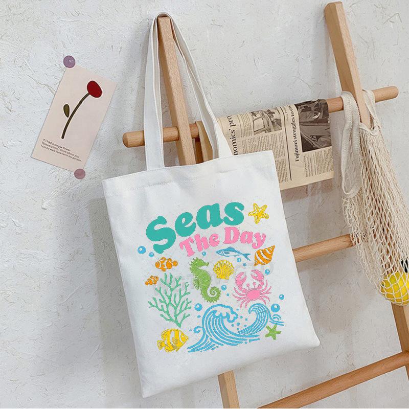 Casual Student Canvas Bag Eco Bag Summer Beach Flowers Printed Large Capacity Shoulder Bag