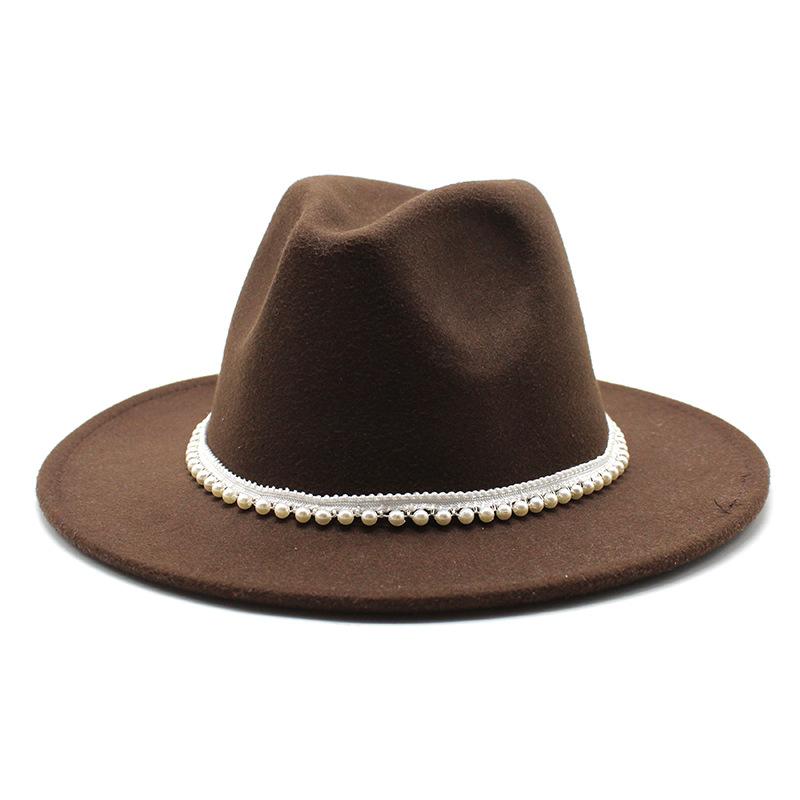 Autumn And Winter New Ribbon Hepburn Style Broad Brimmed Hat Fashion Flat Brim Top Hat Men And Women Woolen Fedora Hat