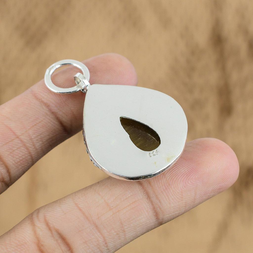 Natural Tiger'S Eye Gemstone Jewelry 925 Sterling Silver Pendant For Women