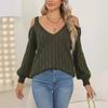 Women's Deep V Off Shoulder Loose Slouchy Knit Pullover Sweater, Fall Winter  Basic Top for Ladies