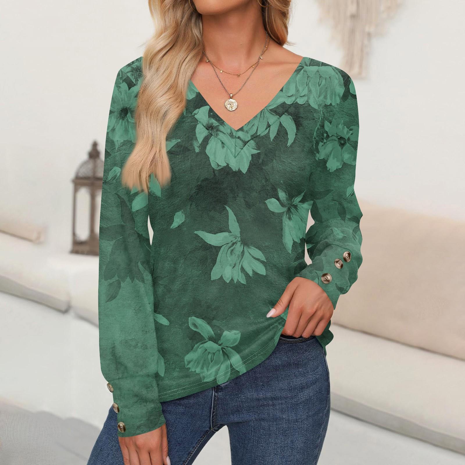 

Женские топы с цветочным принтом, рубашка с длинным рукавом и V-образным вырезом, повседневная свободная футболка, осенняя одежда XXL винный