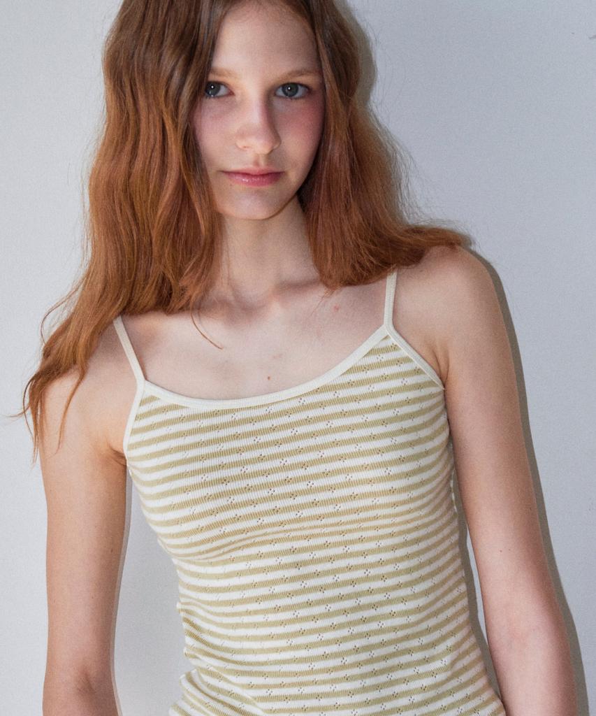 Loginaenloji Stripe Rip Slim Sleeveless Khaki