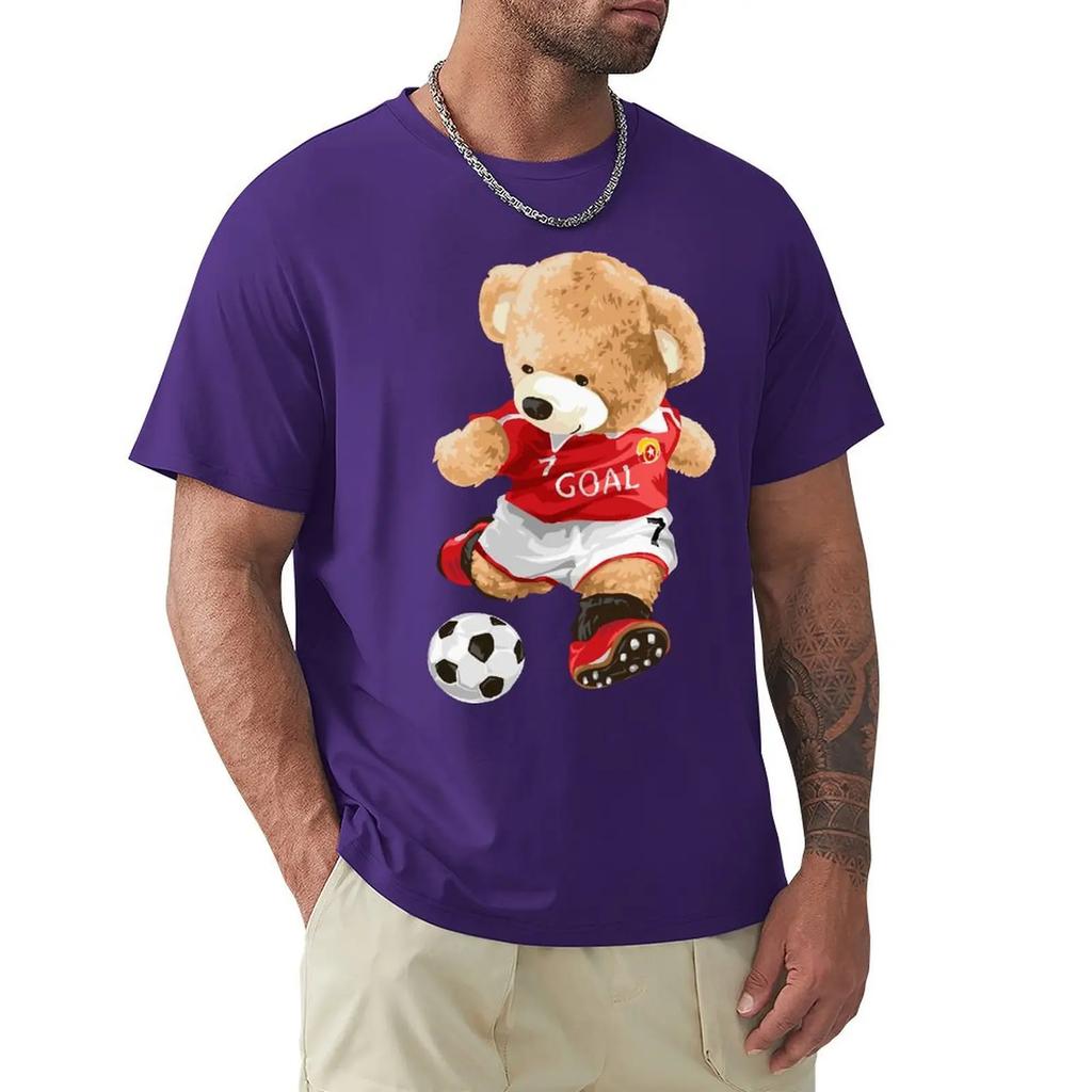 Cute Teddy Bear Playing Soccer T Shirt Harajuku Short Sleeve T-shirt 100% Cotton Graphics Tshirt Tops